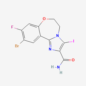 molecular formula C12H8BrFIN3O2 B8795357 10-Bromo-9-fluoro-3-iodo-5,6-dihydrobenzo[f]imidazo[1,2-d][1,4]oxazepine-2-carboxamide 