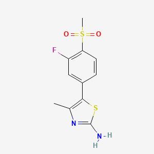 molecular formula C11H11FN2O2S2 B8795383 5-(3-Fluoro-4-(methylsulfonyl)phenyl)-4-methylthiazol-2-amine CAS No. 593959-27-4