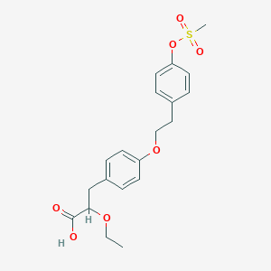 molecular formula C20H24O7S B8798087 2-Ethoxy-3-[4-[2-(4-methylsulfonyloxyphenyl)ethoxy]phenyl]propanoic acid CAS No. 251565-88-5