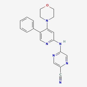 molecular formula C20H18N6O B8800521 5-((4-Morpholino-5-phenylpyridin-2-yl)amino)pyrazine-2-carbonitrile 