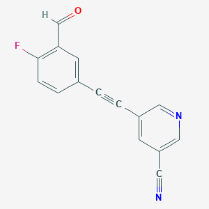 molecular formula C15H7FN2O B8801746 5-((4-Fluoro-3-formylphenyl)ethynyl)nicotinonitrile 