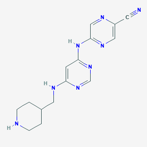 molecular formula C15H18N8 B8801804 5-((6-((Piperidin-4-ylmethyl)amino)pyrimidin-4-yl)amino)pyrazine-2-carbonitrile 