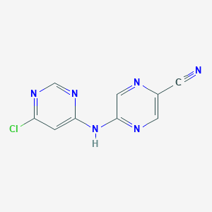 molecular formula C9H5ClN6 B8803019 5-((6-Chloropyrimidin-4-yl)amino)pyrazine-2-carbonitrile 