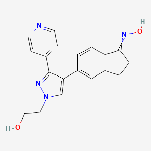 molecular formula C19H18N4O2 B8803232 5-[1-(2-Hydroxyethyl)-3-pyridin-4-yl-4-pyrazolyl]-2,3-dihydroinden-1-one oxime 