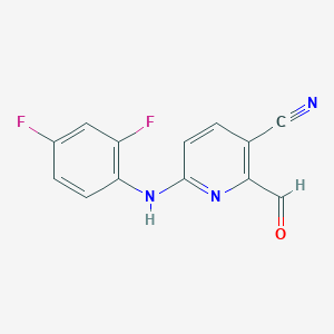 molecular formula C13H7F2N3O B8808083 6-((2,4-Difluorophenyl)amino)-2-formylnicotinonitrile 