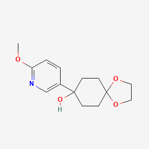molecular formula C14H19NO4 B8808676 8-Hydroxy-8-(6-methoxy-3-pyridyl)-1,4-dioxaspiro[4.5]decane 