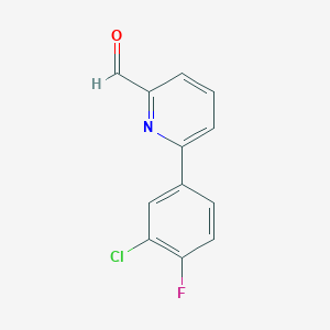 molecular formula C12H7ClFNO B8810652 6-(3-Chloro-4-fluorophenyl)picolinaldehyde 