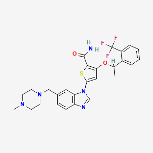 molecular formula C27H28F3N5O2S B8812029 5-[6-[(4-Methyl-1-piperazinyl)methyl]-1h-benzimidazol-1-yl]-3-[(1r)-1-[2-(trifluoromethyl)phenyl]ethoxy]-2-thiophenecarboxamide 