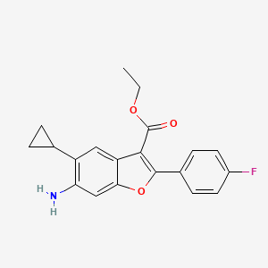 molecular formula C20H18FNO3 B8812654 Ethyl 6-amino-5-cyclopropyl-2-(4-fluorophenyl)benzofuran-3-carboxylate 