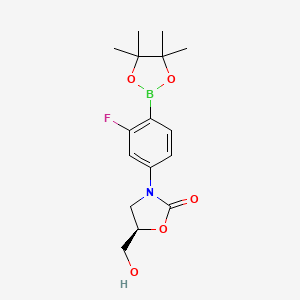 molecular formula C16H21BFNO5 B8813777 (R)-3-(3-Fluoro-4-(4,4,5,5-tetramethyl-1,3,2-dioxaborolan-2-yl)phenyl)-5-(hydroxymethyl)oxazolidin-2-one 