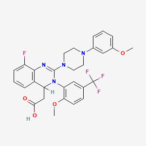 molecular formula C29H28F4N4O4 B8814215 4-Quinazolineacetic acid, 8-fluoro-3,4-dihydro-2-[4-(3-methoxyphenyl)-1-piperazinyl]-3-[2-methoxy-5-(trifluoromethyl)phenyl]- 