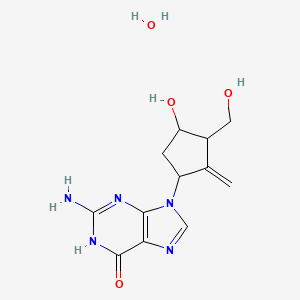 molecular formula C12H17N5O4 B8815072 2-amino-9-[4-hydroxy-3-(hydroxymethyl)-2-methylenecyclopentyl]-3H-purin-6-one hydrate 