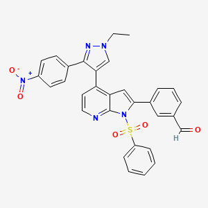 3-(4-(1-ethyl-3-(4-nitrophenyl)-1H-pyrazol-4-yl)-1-(phenylsulfonyl)-1H-pyrrolo[2,3-b]pyridin-2-yl)benzaldehyde
