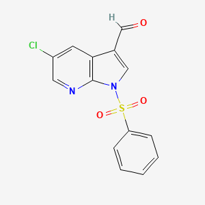 molecular formula C14H9ClN2O3S B8816693 1H-Pyrrolo[2,3-B]pyridine-3-carboxaldehyde, 5-chloro-1-(phenylsulfonyl)- 
