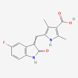 molecular formula C16H13FN2O3 B8816961 5-(5-Fluoro-2-oxo-1,2-dihydro-indol-3-ylidenemethyl)-2,4-dimethyl-1H-pyrrole-3-carboxylic acid 