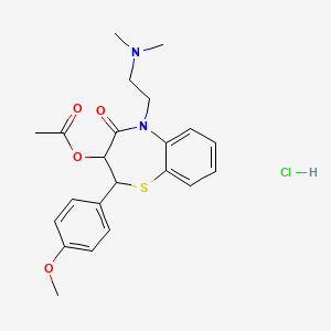 molecular formula C22H27ClN2O4S B8817540 3-Acetoxy-5-[2-(dimethylamino)ethyl]-2,3-dihydro-2-(4-methoxyphenyl)-1,5-benzothiazepin-4(5H)-one monohydrochloride CAS No. 33232-39-2