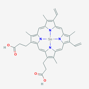molecular formula C34H32N4O4Sn B088289 3-[20-(2-Carboxyethyl)-9,14-bis(ethenyl)-5,10,15,19-tetramethyl-2,22,23,25-tetraza-1-stannaoctacyclo[11.9.1.11,8.13,21.02,6.016,23.018,22.011,25]pentacosa-3(24),4,6,8,10,12,14,16,18,20-decaen-4-yl]propanoic acid CAS No. 14325-05-4