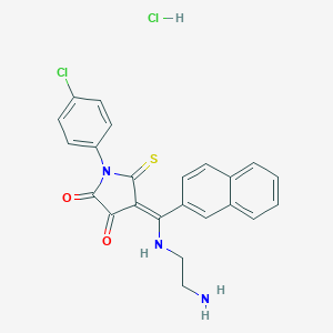 molecular formula C23H19Cl2N3O2S B008854 2,3-Pyrrolidinedione, 4-(((2-aminoethyl)amino)-2-naphthalenylmethylene)-1-(4-chlorophenyl)-5-thioxo-, monohydrochloride CAS No. 107888-04-0