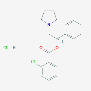 molecular formula C19H21Cl2NO2 B008904 Benzoic acid, o-chloro-, alpha-(1-pyrrolidinylmethyl)benzyl ester, hydrochloride CAS No. 109938-92-3