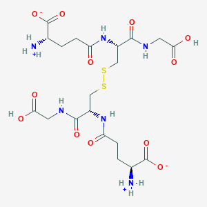 molecular formula C20H32N6O12S2 B089474 (2S)-2-azaniumyl-5-[[(2R)-3-[[(2R)-2-[[(4S)-4-azaniumyl-4-carboxylatobutanoyl]amino]-3-(carboxymethylamino)-3-oxopropyl]disulfanyl]-1-(carboxymethylamino)-1-oxopropan-2-yl]amino]-5-oxopentanoate CAS No. 121-24-4