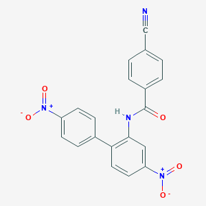 molecular formula C20H12N4O5 B008987 Benzamide, 4-cyano-N-(4,4'-dinitro(1,1'-biphenyl)-2-yl)- CAS No. 102387-17-7