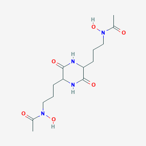 molecular formula C14H24N4O6 B090766 Acetamide, N,N'-[[(2S,5S)-3,6-dioxo-2,5-piperazinediyl]di-3,1-propanediyl]bis[N-hydroxy- CAS No. 18928-00-2