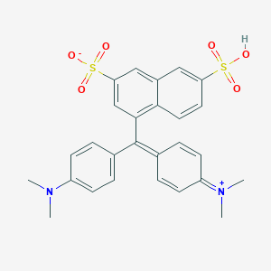 molecular formula C27H26N2O6S2 B090867 Hydrogen (4-((4-(dimethylamino)phenyl)(3,6-disulphonato-1-naphthyl)methylene)cyclohexa-2,5-dien-1-ylidene)dimethylammonium CAS No. 18249-12-2