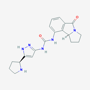 molecular formula C19H22N6O2 B091378 1-(5-Oxo-2,3,5,9B-tetrahydro-1H-pyrrolo[2,1-A]isoindol-9-YL)-3-(5-pyrrolidin-2-YL-1H-pyrazol-3-YL)-urea CAS No. 18393-13-0