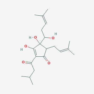 molecular formula C21H32O5 B092212 3,4-Dihydroxy-4-(1-hydroxy-4-methylpent-3-enyl)-2-(3-methylbutanoyl)-5-(3-methylbut-2-enyl)cyclopent-2-en-1-one CAS No. 16892-01-6