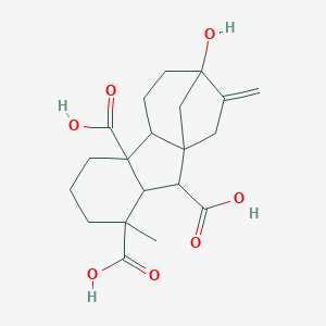 molecular formula C20H26O7 B092360 12-Hydroxy-4-methyl-13-methylidenetetracyclo[10.2.1.01,9.03,8]pentadecane-2,4,8-tricarboxylic acid CAS No. 18411-79-5