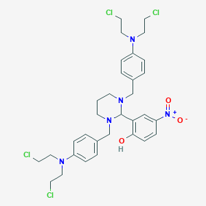 molecular formula C32H39Cl4N5O3 B093096 2-[1,3-Bis({4-[bis(2-chloroethyl)amino]phenyl}methyl)hexahydropyrimidin-2-yl]-4-nitrophenol CAS No. 16757-47-4