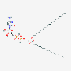 molecular formula C46H87N3O14P2 B009316 [1-[[[(2R,3S,4S,5R)-5-(4-amino-2-oxopyrimidin-1-yl)-3,4-dihydroxyoxolan-2-yl]methoxy-hydroxyphosphoryl]oxy-hydroxyphosphoryl]oxy-3-octadecoxypropan-2-yl] hexadecanoate CAS No. 103383-67-1