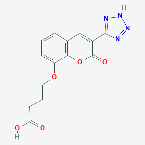 molecular formula C14H12N4O5 B009423 4-(2-Oxo-3-(1H-tetrazol-5-yl)-2H-chromen-8-yloxy)butyric acid CAS No. 103876-49-9