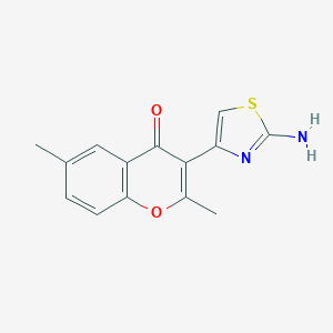 molecular formula C14H12N2O2S B009467 4H-1-Benzopyran-4-one, 3-(2-amino-4-thiazolyl)-2,6-dimethyl- CAS No. 104819-36-5
