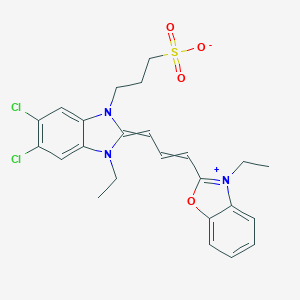 molecular formula C24H26Cl2N3O4S+ B094790 Benzoxazolium, 2-[3-[5,6-dichloro-1-ethyl-1,3-dihydro-3-(3-sulfopropyl)-2H-benzimidazol-2-ylidene]-1-propenyl]-3-ethyl-, inner salt CAS No. 19163-98-5