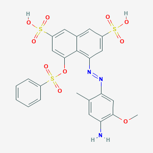 molecular formula C24H21N3O10S3 B095031 2,7-Naphthalenedisulfonic acid, 4-[(4-amino-5-methoxy-2-methylphenyl)azo]-5-[(phenylsulfonyl)oxy]- CAS No. 117-44-2