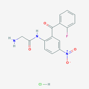 molecular formula C15H13ClFN3O4 B095136 2-Amino-2'-(o-fluorobenzoyl)-4'-nitroacetanilide hydrochloride CAS No. 17777-73-0