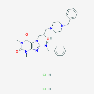 molecular formula C28H37Cl2N7O3 B009536 8-(Benzylamino)-7-(2-hydroxy-3-(4-benzyl-1-piperazinyl)propyl)theophylline dihydrochloride CAS No. 105319-52-6
