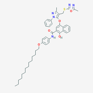 molecular formula C45H53N5O5S B009543 1-Hydroxy-4-[5-methyl-4-[(5-methyl-1,3,4-oxadiazol-2-yl)sulfanylmethyl]-2-phenylpyrazol-3-yl]oxy-N-(4-tetradecoxyphenyl)naphthalene-2-carboxamide CAS No. 107703-70-8