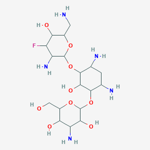 4-Amino-2-[4,6-diamino-3-[3-amino-6-(aminomethyl)-4-fluoro-5-hydroxyoxan-2-yl]oxy-2-hydroxycyclohexyl]oxy-6-(hydroxymethyl)oxane-3,5-diol
