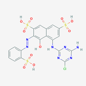 molecular formula C19H14ClN7O10S3 B095628 2,7-Naphthalenedisulfonic acid, 5-[(4-amino-6-chloro-1,3,5-triazin-2-yl)amino]-4-hydroxy-3-[(2-sulfophenyl)azo]- CAS No. 16893-49-5
