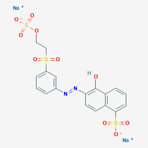 molecular formula C19H16N2Na2O11S3 B095664 1-Naphthalenesulfonic acid, 5-hydroxy-6-[[2-methoxy-5-[[2-(sulfooxy)ethyl]sulfonyl]phenyl]azo]-, disodium salt CAS No. 19526-81-9