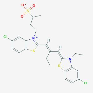 molecular formula C25H26Cl2N2O3S3 B096024 5-Chloro-2-(2-((5-chloro-3-ethyl-3H-benzothiazol-2-ylidene)methyl)but-1-enyl)-3-(3-sulphonatobutyl)benzothiazolium CAS No. 18426-55-6