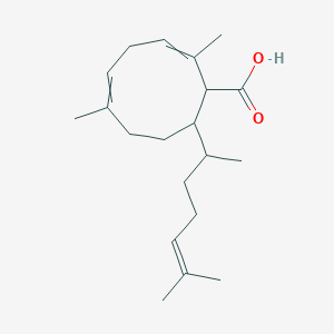molecular formula C20H32O2 B009638 2,6-Dimethyl-9-(6-methylhept-5-en-2-yl)cyclonona-2,5-diene-1-carboxylic acid CAS No. 108864-15-9