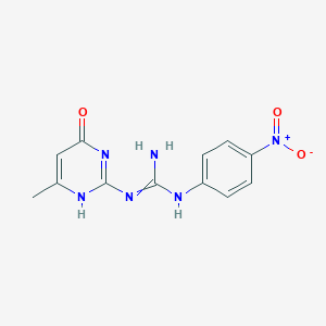 molecular formula C12H12N6O3 B096501 GUANIDINE, 1-(4-HYDROXY-6-METHYL-2-PYRIMIDINYL)-3-(p-NITROPHENYL)- CAS No. 16018-53-4