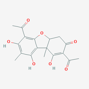 molecular formula C18H18O7 B096614 2,6-Diacetyl-1,7,9-trihydroxy-8,9b-dimethyl-4,4a-dihydrodibenzofuran-3-one CAS No. 18058-88-3