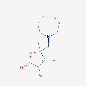 molecular formula C13H20BrNO2 B009665 3-Bromo-5-((hexahydro-1H-azepin-1-yl)methyl)-4,5-dimethyl-2(5H)-furanone CAS No. 104502-49-0