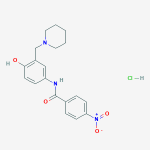 molecular formula C19H22ClN3O4 B096689 Benzanilide, 4'-hydroxy-4-nitro-3'-(piperidino)methyl-, hydrochloride CAS No. 19208-03-8