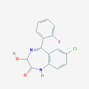 molecular formula C15H10ClFN2O2 B096798 2H-1,4-BENZODIAZEPIN-2-ONE, 1,3-DIHYDRO-7-CHLORO-5-(o-FLUOROPHENYL)-3-HYDROXY- CAS No. 17617-60-6
