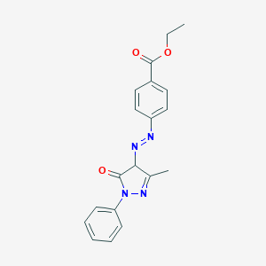 molecular formula C19H18N4O3 B097252 Benzoic acid, 4-((4,5-dihydro-3-methyl-5-oxo-1-phenyl-1H-pyrazol-4-yl)azo)-, ethyl ester CAS No. 16926-70-8